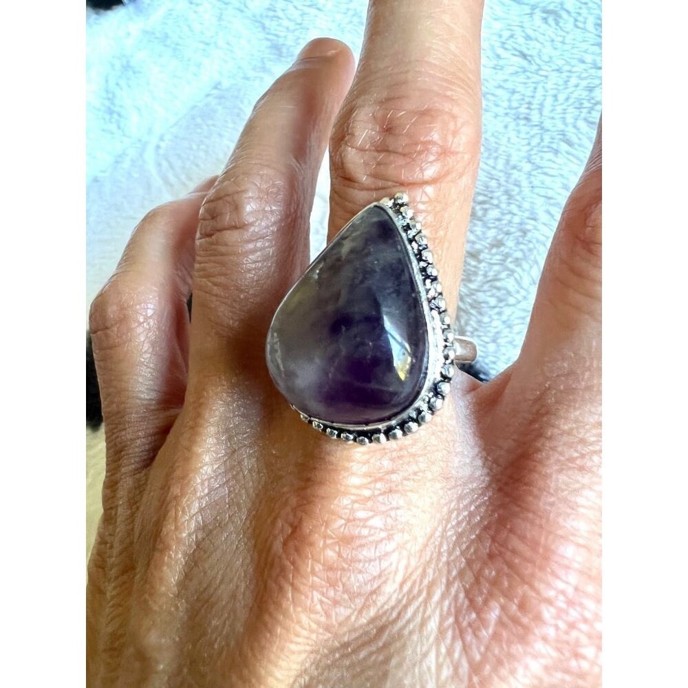 925 Ombré Amethyst Teardrop Ring 8 - Picture 3 of 5